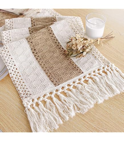 yuboo Boho Table Runner, Rustic Farmhouse Table Runners Short Dresser Runners for Bedroom, Small Dresser Top for Nightstand, Dining Table, Summer Table Decor, 48 Inches Long : Home & Kitchen