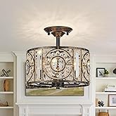 Zicbol Vintage Crystal Drum Chandelier, 3-Lights Bronze Finish Retro Chandelier Lighting Fixtures, Semi Flush Mount Ceiling L