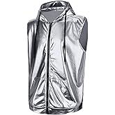 Sintege Men's Metallic Shirt 70s 80s Men Disco Outfit Metallic Hooded Tops Hoodie Shirts for Disco Party
