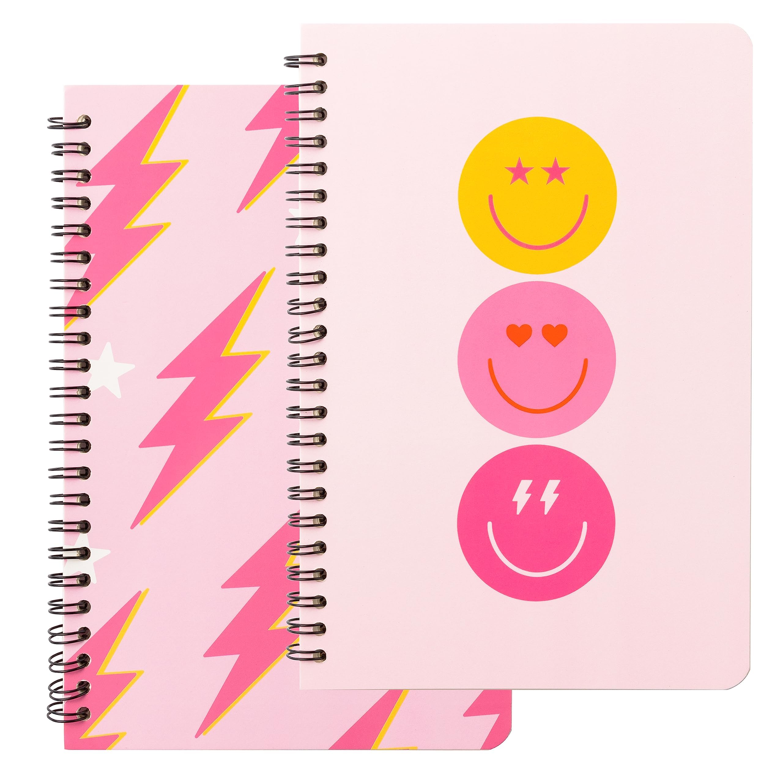 L1rabe 2 A5 Preppy Spiral Notebooks for Teens Girls Christmas Gifts Y2K Hardbound Journal for College Student Happy Smile Hardcover Notebooks, Birthday Gifts Pink Notepad Diary for Students Kids Girls