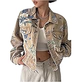 WDIRARA Women's Floral Print Button Down Denim Jacket Long Sleeve Outerwear