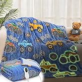 50"x60" Truck Kids Heated Blanket Glow in The Dark Boy Upgraded Children Heating Electric Blanket Birthday Valentines Winter Throw with 10 Levels & 8 Hours Auto off Etl Certified Machine Washable