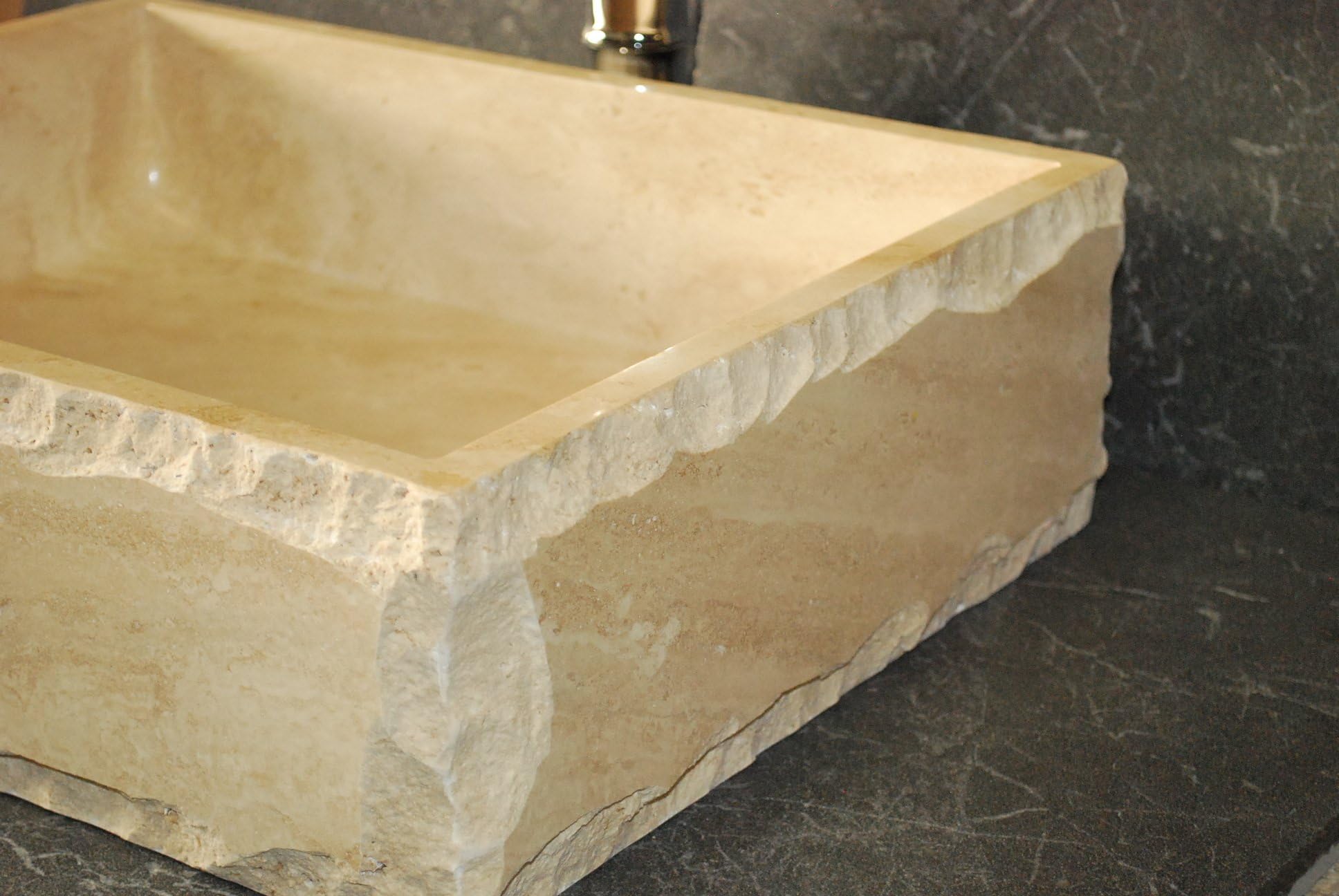 Classic Stone Chiseled Edge Vessel Sink. Natural Stone Bathroom Vessel Sink. Stone Vessel Sink