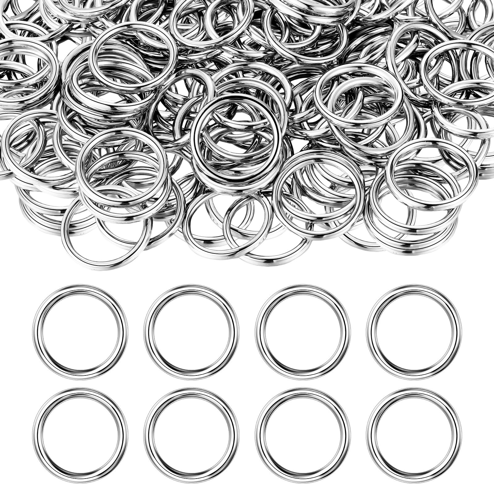 Photo 1 of Mixweer 100 Pack Welded O Rings 304 Stainless Steel Jump Ring Smoothing Multi Purpose for DIY Crafting Camping Dog Leashes Macrame Luggage(3.1 x 20 mm)