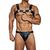 JOCKMAIL Mens Harness Jockstrap Set Adjustable PU Leather Look Clubwear | Coordinated Look, Supportive Pouch, Open Back, Ring Detail, Snap Buttons, Body-Framing Fit, Party, Festival, Stage