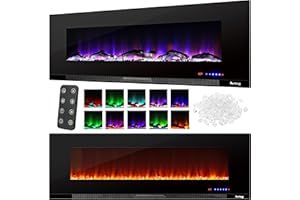 e-Flame USA Livingston 60-inch Wall Mount LED 3-D Electric Fireplace Stove with Timer and Remote - 3-D Log and Fire Effect