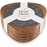 Roonin Mid Century Modern Decor Coasters Set of 4 - MCM Absorbent Wood Felt | Mid-Century Modern Home Decor for Lovers of Real Materials. Elevates Coffee Tables, Home Offices, and Bar Carts.