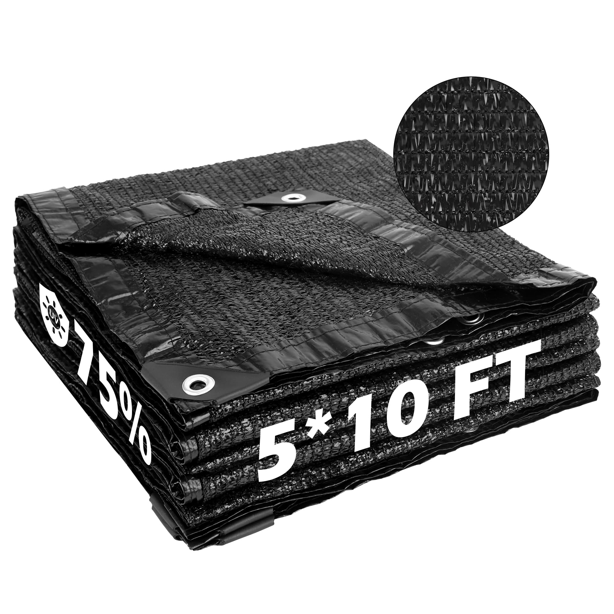 Photo 1 of Garden expert 75% Black Shade Cloth 5x10FT Taped Edge with Grommets Sun Net Mesh for Garden Patio Backyard UV-Resistant