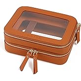 Prite Large Clear Makeup Bag Double Layer Makeup Bag for Women Travel Toiletry Bag Cosmetic Train Case with a Separate Brush Compartment for Car Essentials(Brown)