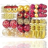 123pcs Christmas Ball Ornaments Set, Shatterproof Plastic Balls for Classic Xmas Decorations, Hanging Ornaments for Christmas Tree, Holiday, Bridal, Home Party, Gold and Red