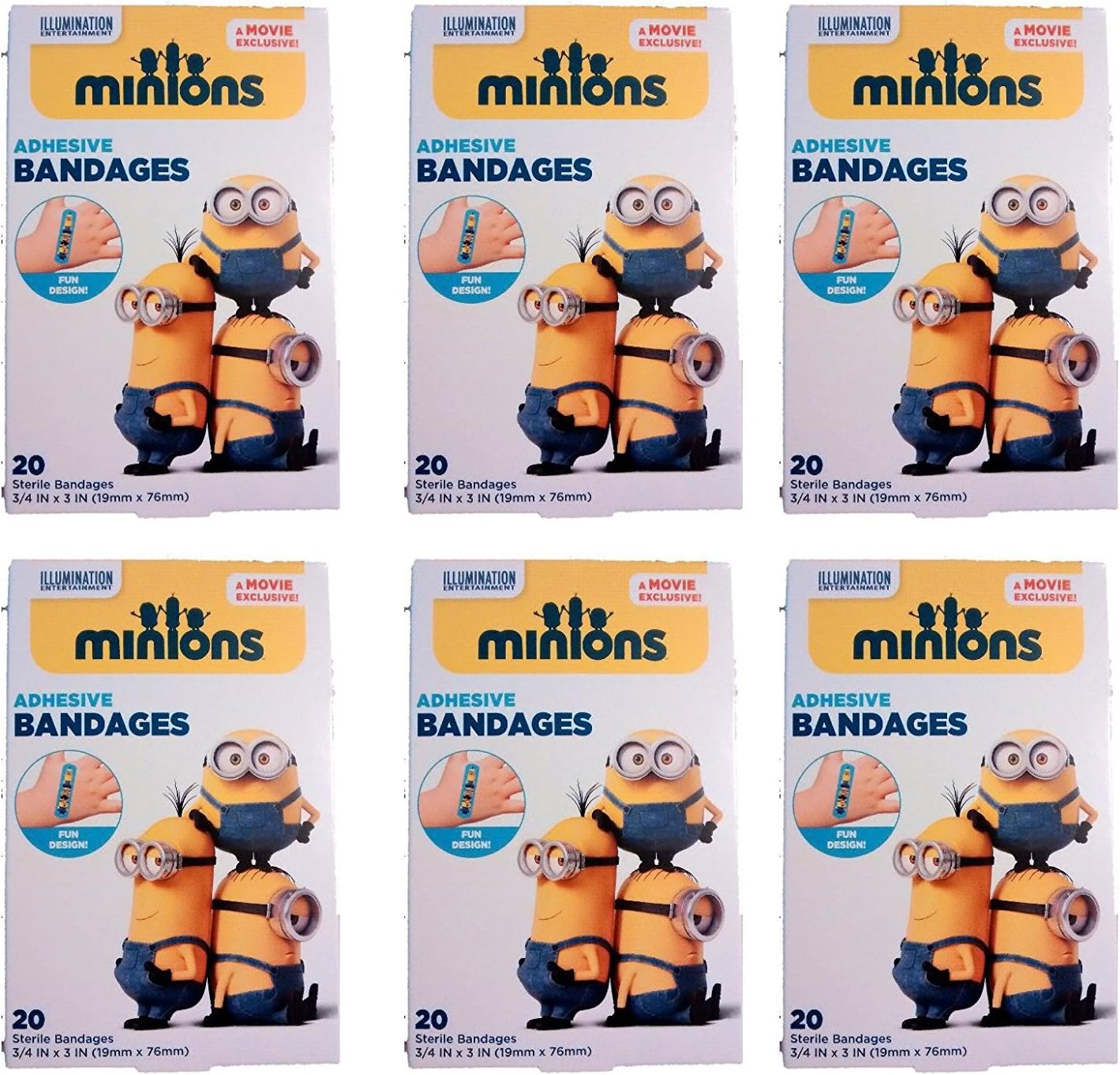 Despicable Me Minions Bandages, 3/4" X 3" Twenty Count Per Box-120 Total Bandages