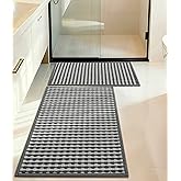 YIHOUSE Grey Bathroom Rugs Set 2 Pieces, Gray Checkered Absorbent Bath Mat Sets Quick Dry, Woven Soft Bath Rugs Non Slip, Thin Washable Rugs for Bathroom(17"x24"+17"x32")