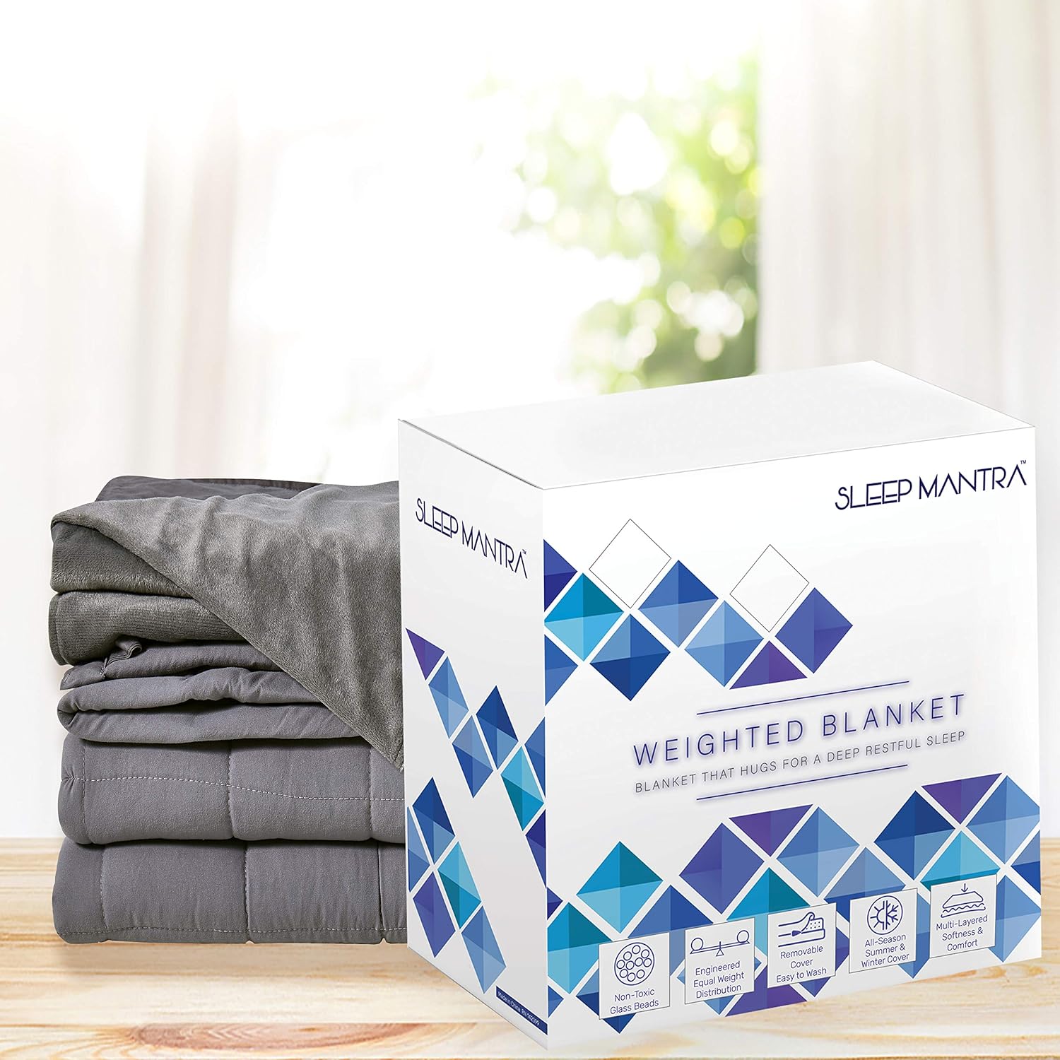 Sleep Mantra Weighted Blanket 15 Lbs Twin Size Glass Beads Filled Grey Heavy Multilayered Calming Blanket 2 Piece Set With Cotton Mink Reversible Soft Washable Cover Kids Furniture Room Decor Toys