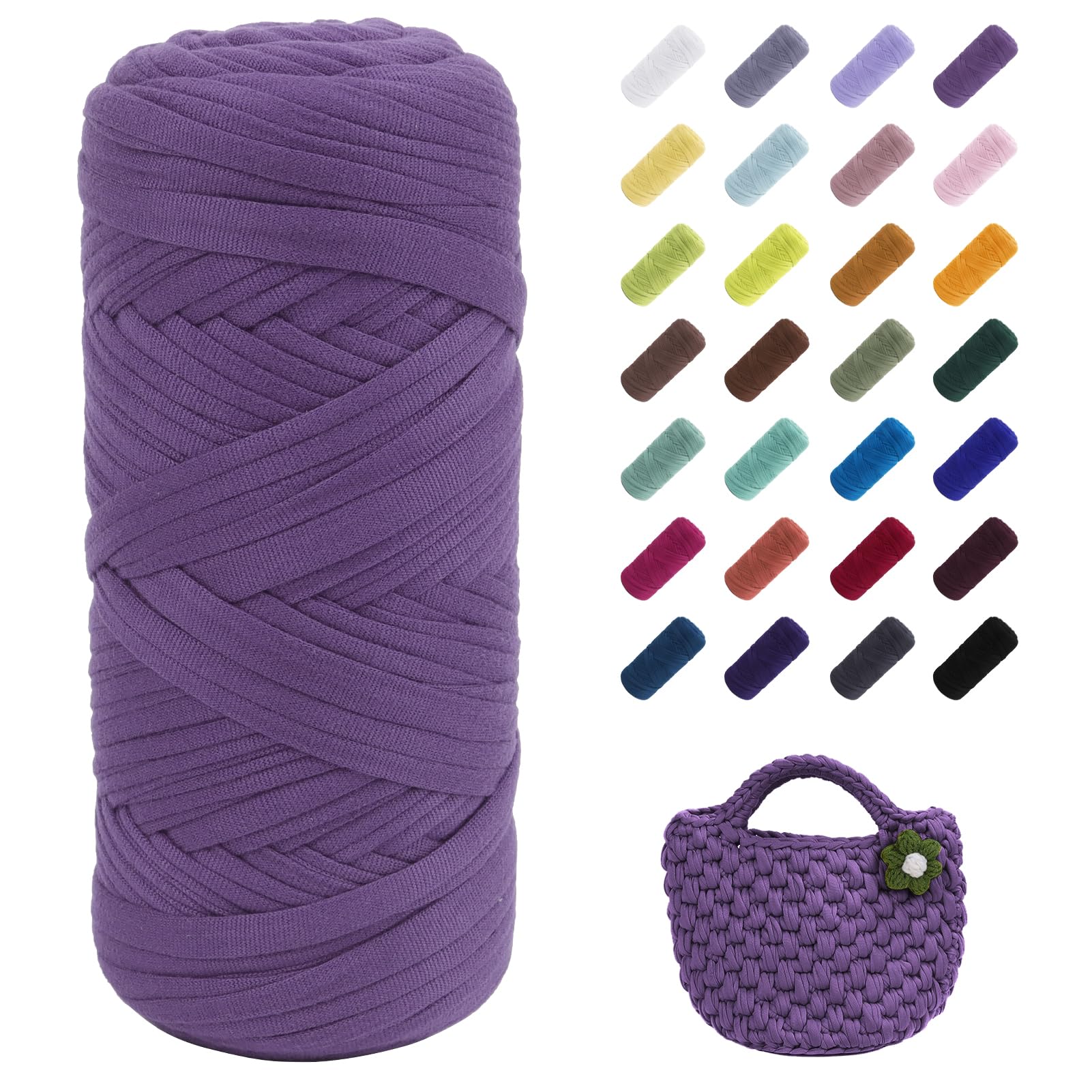 Uiopa T-Shirt Yarn, 200g/196ft Elastic Fabric Cloth Knitting T Shirt Yarn, Purple Thick Crochet Fabric Ribbon for Crocheting Bags/Baskets/Rugs, Home Decor, DIY Crafts