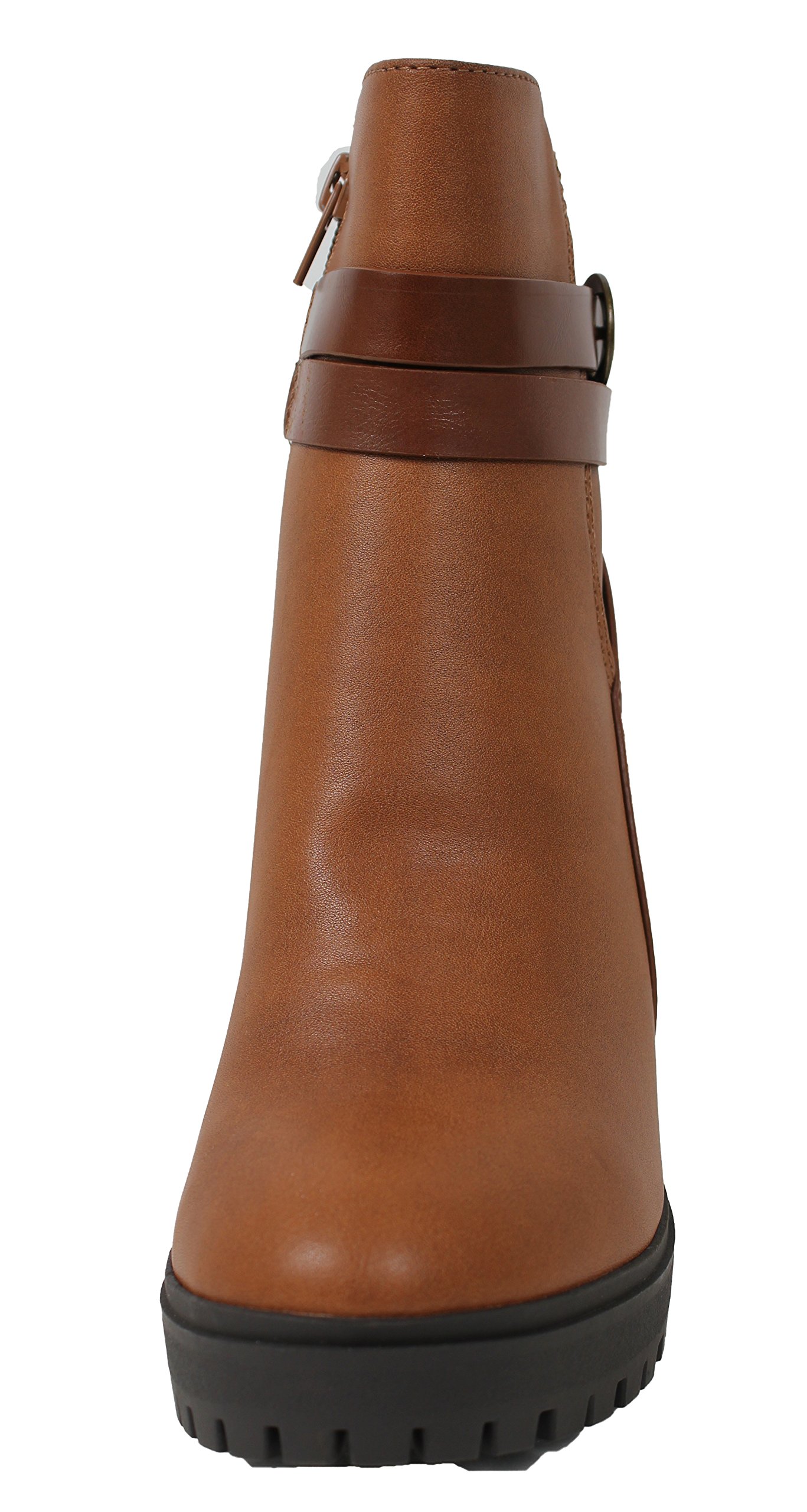 City Classified Women's Strappy Lug Platform Stacked Block Heel Ankle Bootie Cognac - Image 6