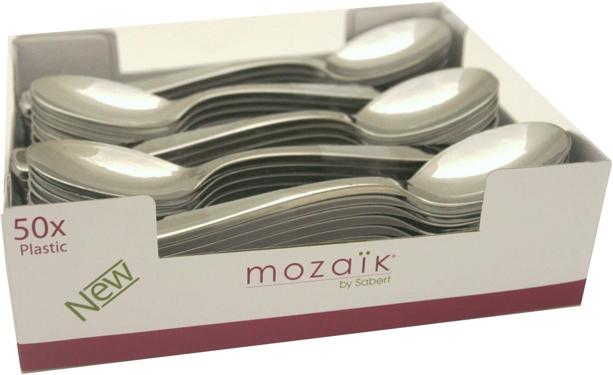 Thali Outlet - 50 x Metallic Silver Plastic Spoons - Re-usable Cutlery For Weddings Parties Birthdays Special Occasions - Mozaik by Sabert