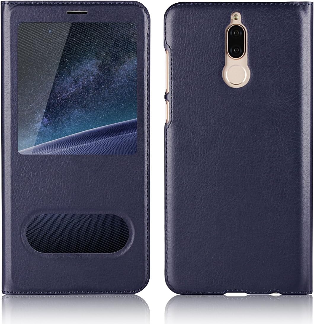 Jaorty Huawei Honor 9i Case,Huawei Mate 10 Lite Case Ultra Thin Flip Cover Case Dual Window View Stand Feature Leather Phone Case for Huawei Nova 2i,Blue