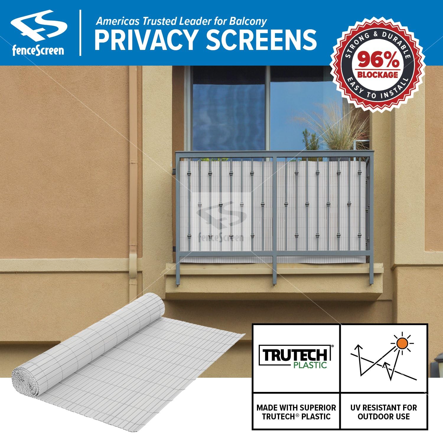 Fenpro Balcony Privacy Screen PVC Slat Roll for Apartment Balcony