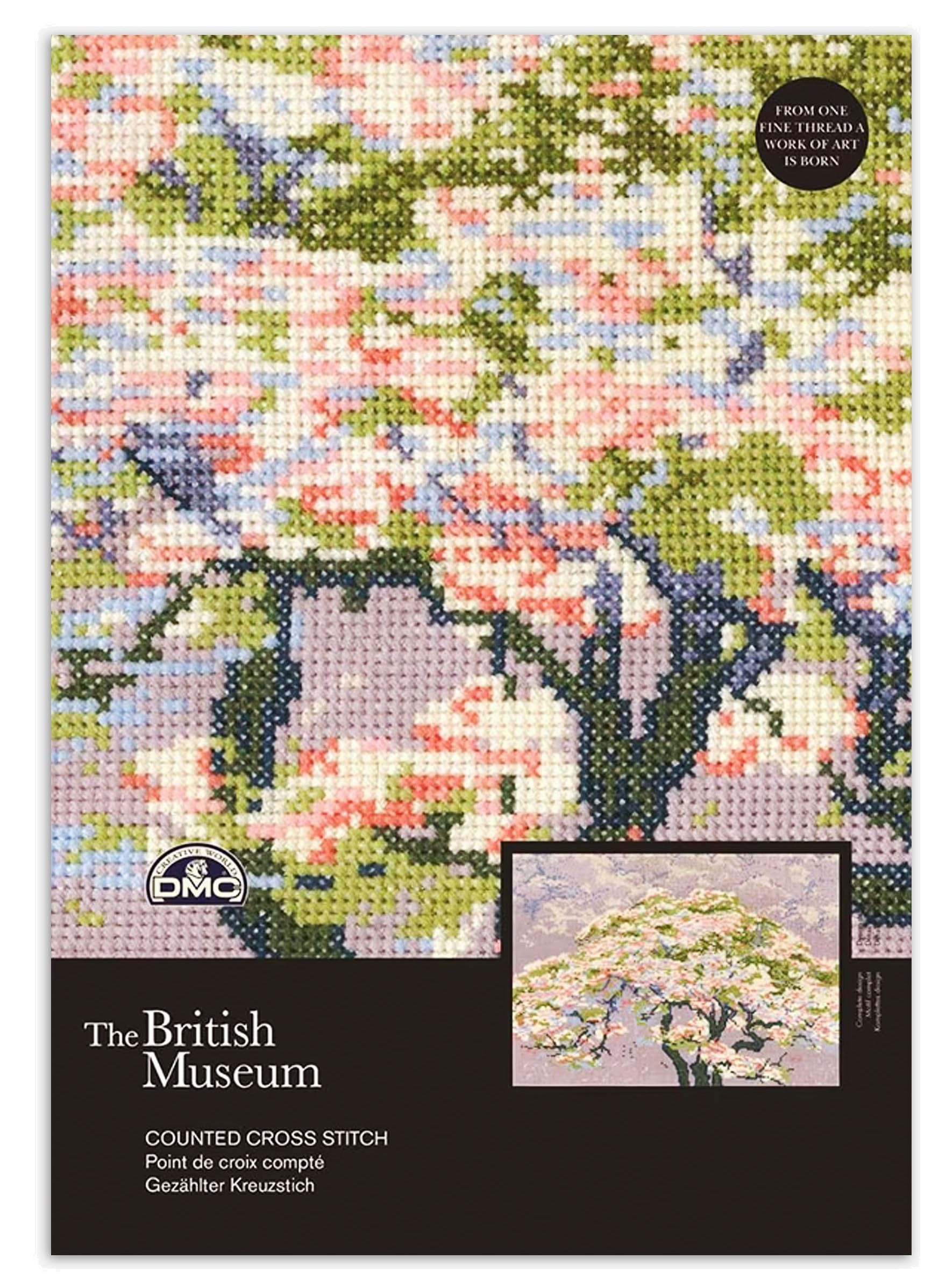 DMC Cherry Blossoms Kit, Contains Threads, Aida 14 Count Fabric, and Needle