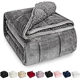 Wemore Sherpa Fleece Weighted Blanket for Adult, 15 lbs Dual Sided Cozy Fluffy Heavy Blanket, Ultra Fuzzy Throw Blanket with Soft Plush Flannel Top, 48 x 72 inches, Grey on Both Sides
