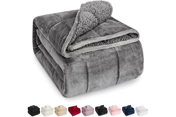 Wemore Sherpa Fleece Weighted Blanket for Adult, 15 lbs Dual Sided Cozy Fluffy Heavy Blanket, Ultra Fuzzy Throw Blanket with