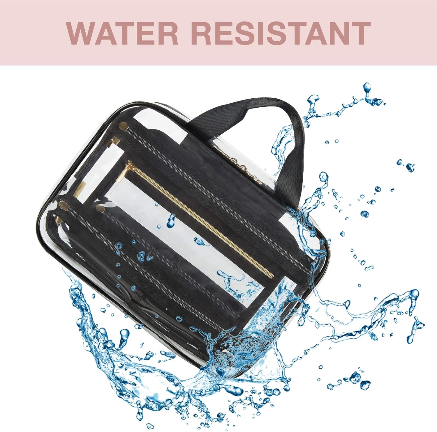 BAGSMART Toiletry Bag Travel Bag with Hanging Hook, Water-resistant Makeup Cosmetic Bag Travel Organizer for Accessories, Shampoo, Full Sized Container, Toiletries (Large-Transparent)