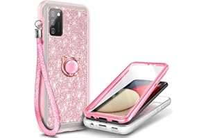 NGB Supremacy Galaxy A03S Case, Full Body Protection with [Built-in Screen Protector] Ring Holder/Wrist Strap, Slim Fit Shockproof Bumper Cover for Samsung Galaxy A03S (Glitter Rose Gold)