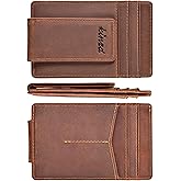 kinzd Money Clip Crazy Horse Leather Slim Minimalist Wallet for Men RFID Blocking Strong Magnet Money Clips Front Pocket Wallet