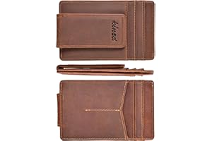 kinzd Money Clip Crazy Horse Leather Slim Minimalist Wallet for Men RFID Blocking Strong Magnet Money Clips Front Pocket Wallet