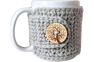 NANDY'S NOOK Fall Autumn Mug Cozy Sleeve, Light Grey Tree of Life Coffee Tea Cup Cover