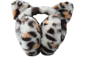 LUCKYBUNNY Girls Leopard Faux Fur Earmuffs Ear Warmers Winter Warm Plush Ear Covers for Indoor and Outdoor