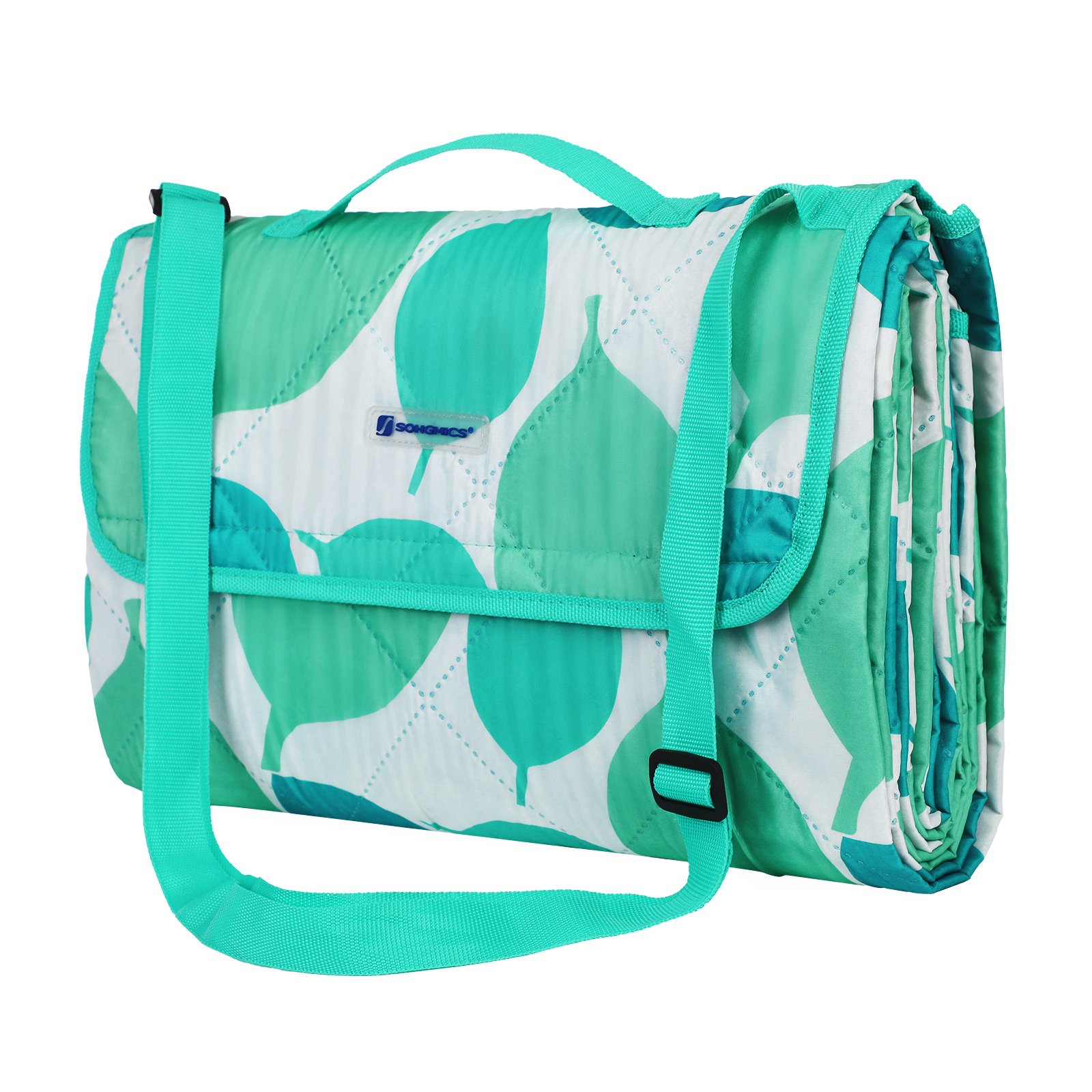 SONGMICS GCM80JW Washable Outdoor Picnic Blanket Foldable To Bag with Shoulder Strap Lightweight Camping Blanket Ideal for Travel Thermal Insulated 195 x 150 cm, Green