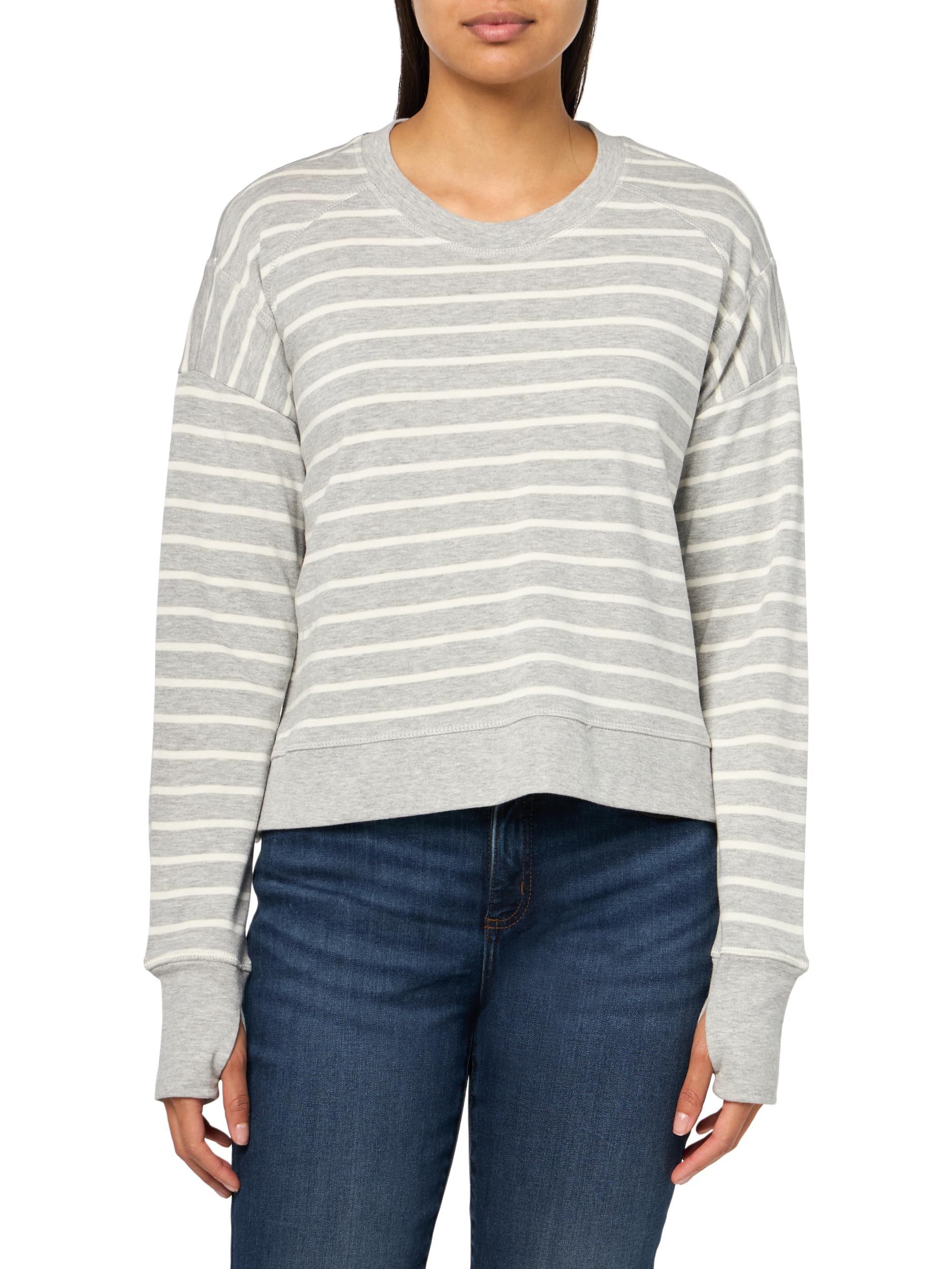 Sweaty Betty Women’s After Class Cropped Crewneck Sweatshirt Sweatshirt, Lilywhite Lightgreymarl Stripe, X-Large