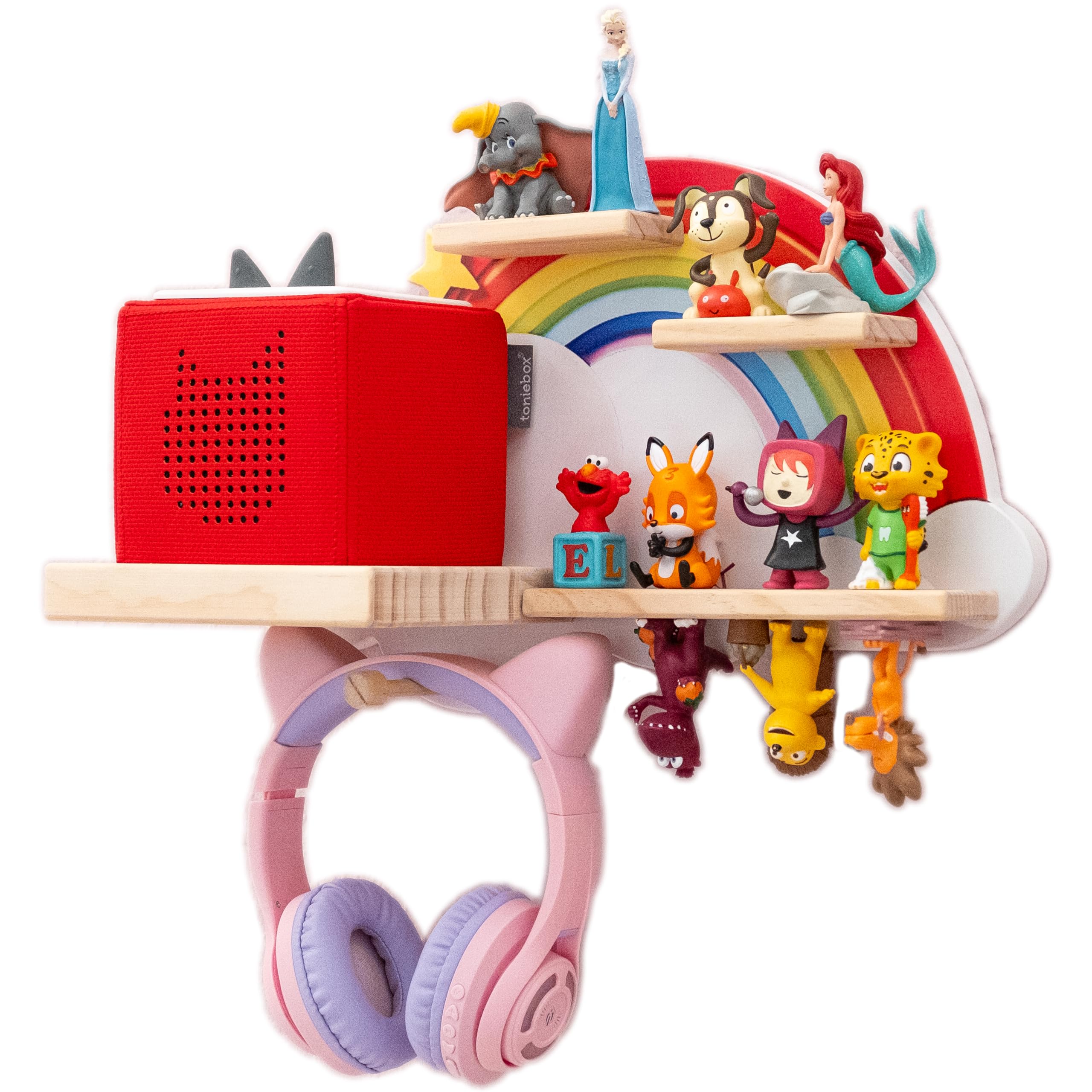 WeMa Tonie Shelf Rainbow - Wall Shelf for Toniebox & Figures - space for up to 20 Tonie Figures & Headphones - magnetic Toniebox Shelf for Girls & Boys