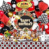 HJINGY 198 PCS Casino Theme Party Decorations, Casino Birthday Decorations, Las Vegas Party Decorations Includes Casino Balloons, Poker Backdrop, Tablecloth, Plates, Napkins, Cake Toppers, Cups