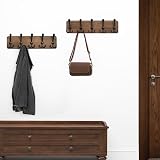 WEBI Wood Coat Rack Wall Mounted 15 Hooks 5 Triple Hooks Rustic Brown 44cm view 3