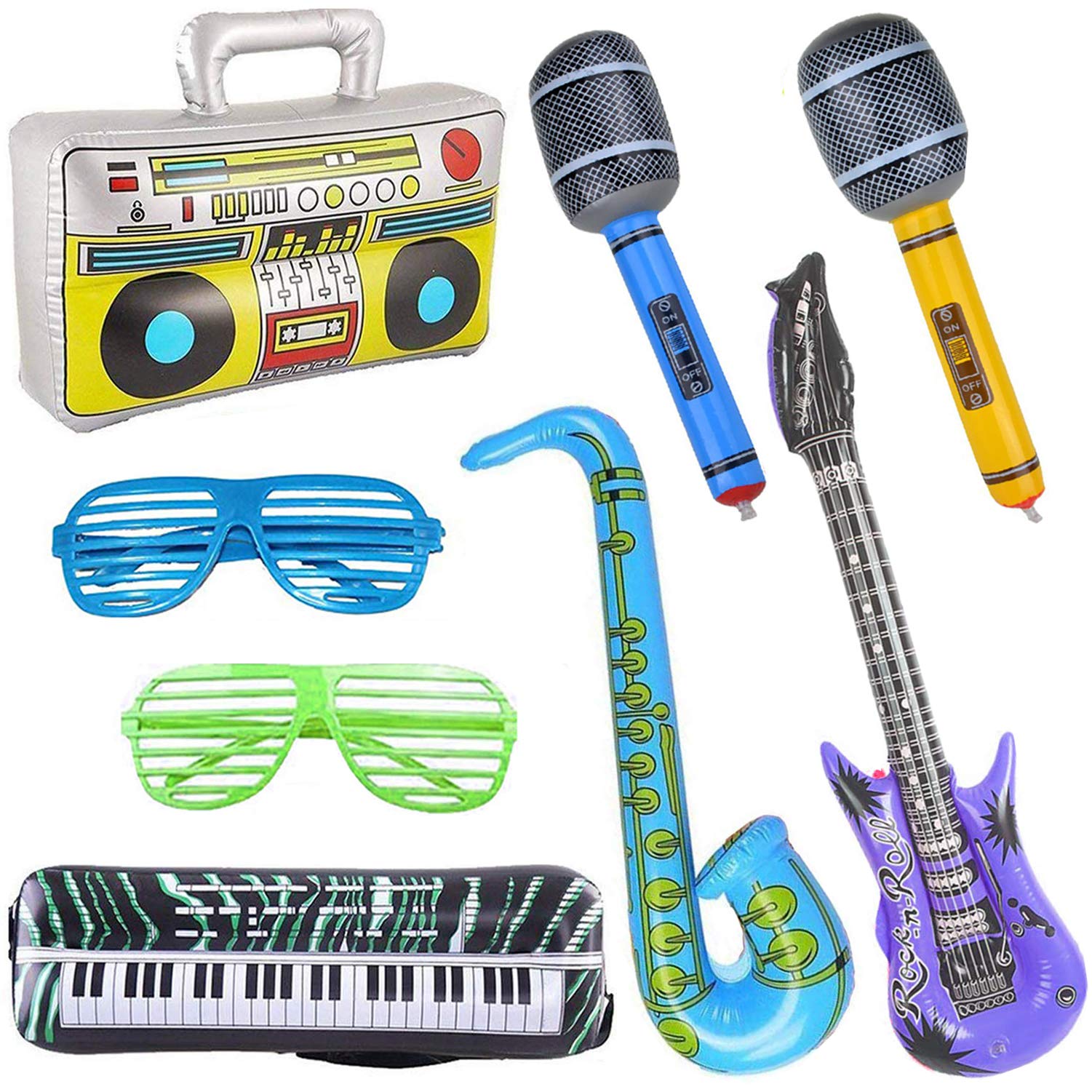 Jumbo Rock Inflatables Toys Set PhotoBooth Party Props Guitar Saxophone Microphone BoomBox Keyboard Balloons Musical Instruments Party Supplies Favors Birthday Christmas Accessories Decoration 8 PCS