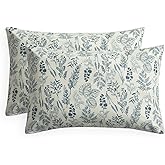 Wake In Cloud - Floral Pillow Cases, Botanical Vintage Flower Shabby Chic Coquette Cottagecore Aesthetic, Set of 2 Soft Pillowcases Pillow Shams Covers, Ivory Blue, Standard Size 20x26 Inches