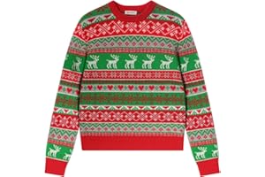 TRENDSTITCH Girls Fair Isle Sweater – Chunky Wool Blend Crewneck Pullover, Long Sleeve Knit Jumper for Fall Winter Xmas