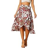 Allegra K Floral Skirt for Women's Hawaiian Tropical Beach Boho Wrap Midi Skirt