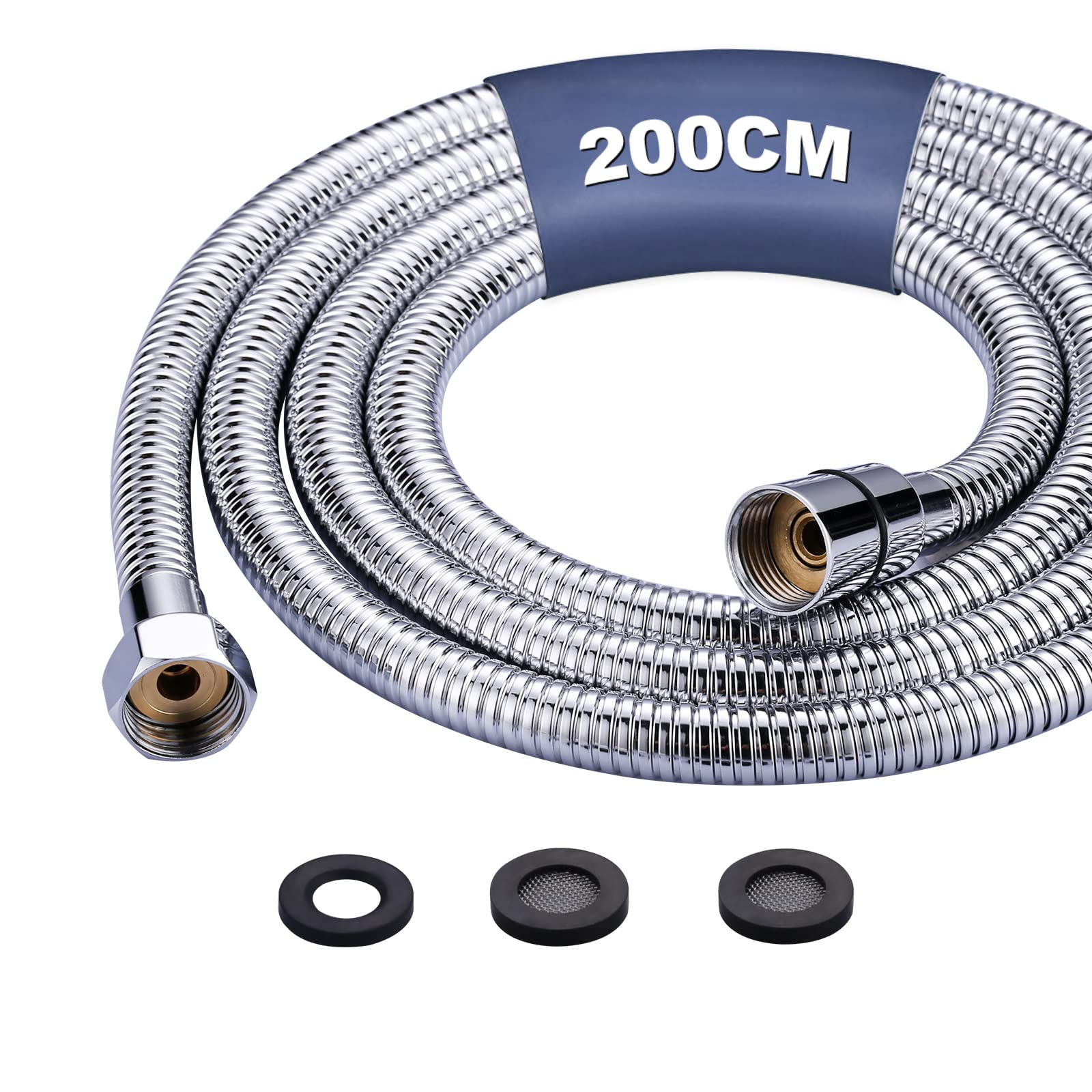 iVIGA 200 cm Stainless Steel Copper G1/2 Flexible Shower Hose, Kink-Resistant, Heat Resistant, Chrome