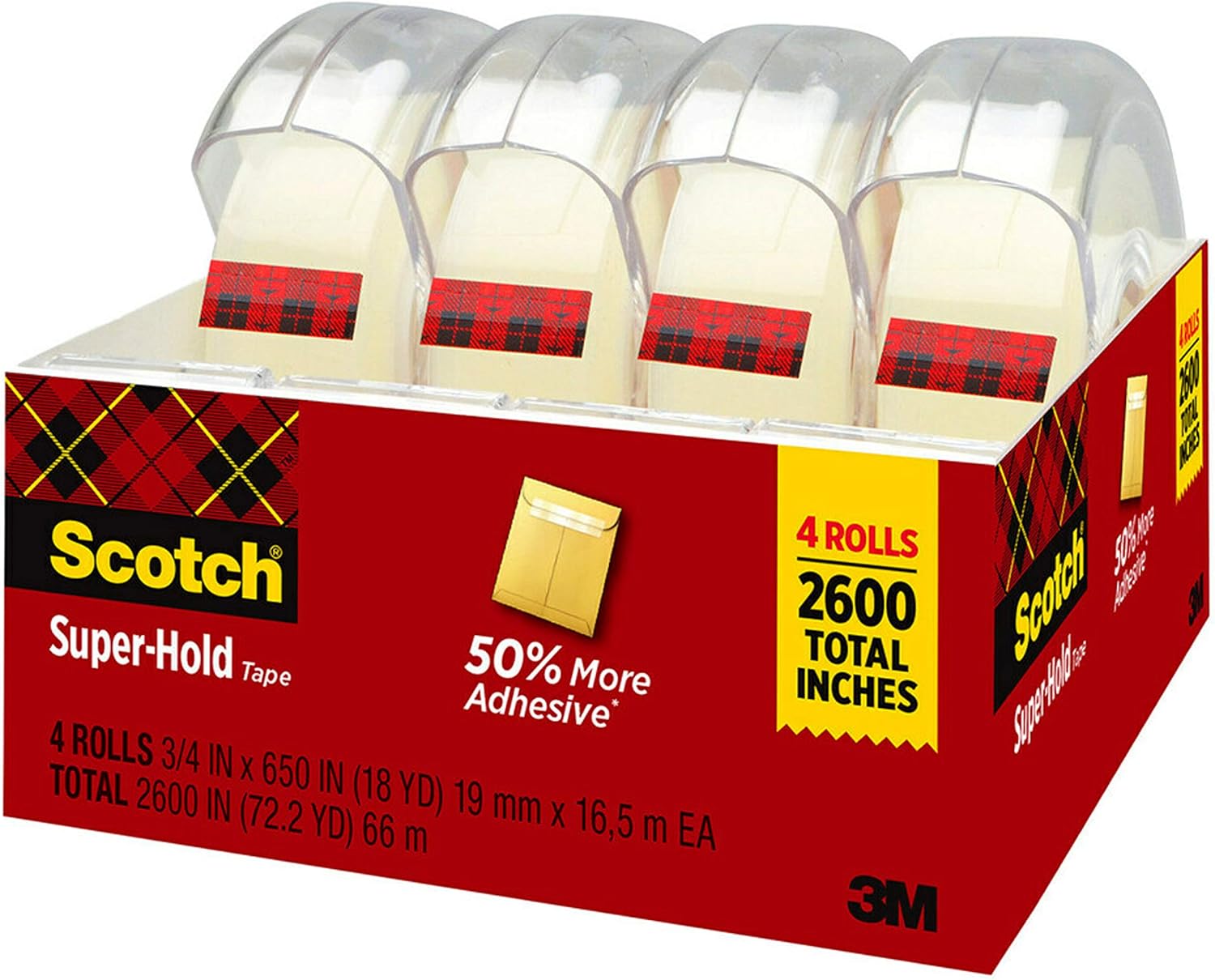 Scotch Super-Hold Tape, 4 Rolls, Transparent Finish, 50% More Adhesive, Trusted Favorite, 3./4 x 650 Inches, Dispensered (4198) : Office Products