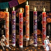 Dia de Muertos Decorations, Day of the Dead Altar, Flameless Taper Candles | Dia de los Muertos Decorations for Altar, Party, Table, Ofrenda Decorations, Battery Operated, Remote and Timer, 10