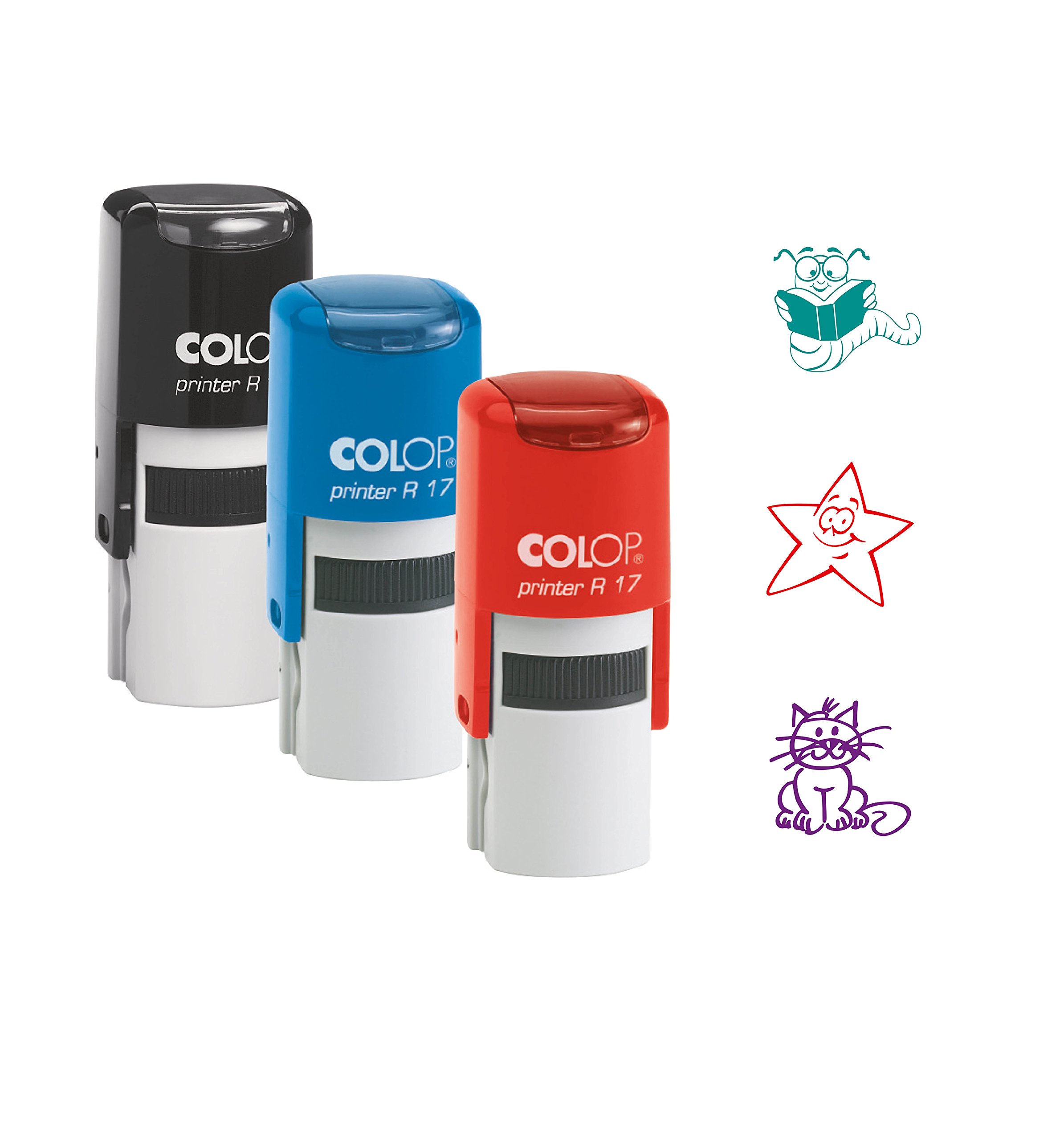 COLOP 141845 Rubber Stamp Set, 3, 3 Designs, 3 Colours