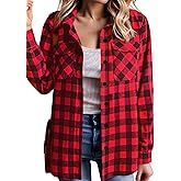 Zeagoo Womens Button Down Flannel Shirts Long Sleeve Plaid Blouses Lightweight Business Dressy Casual Top with Pockets