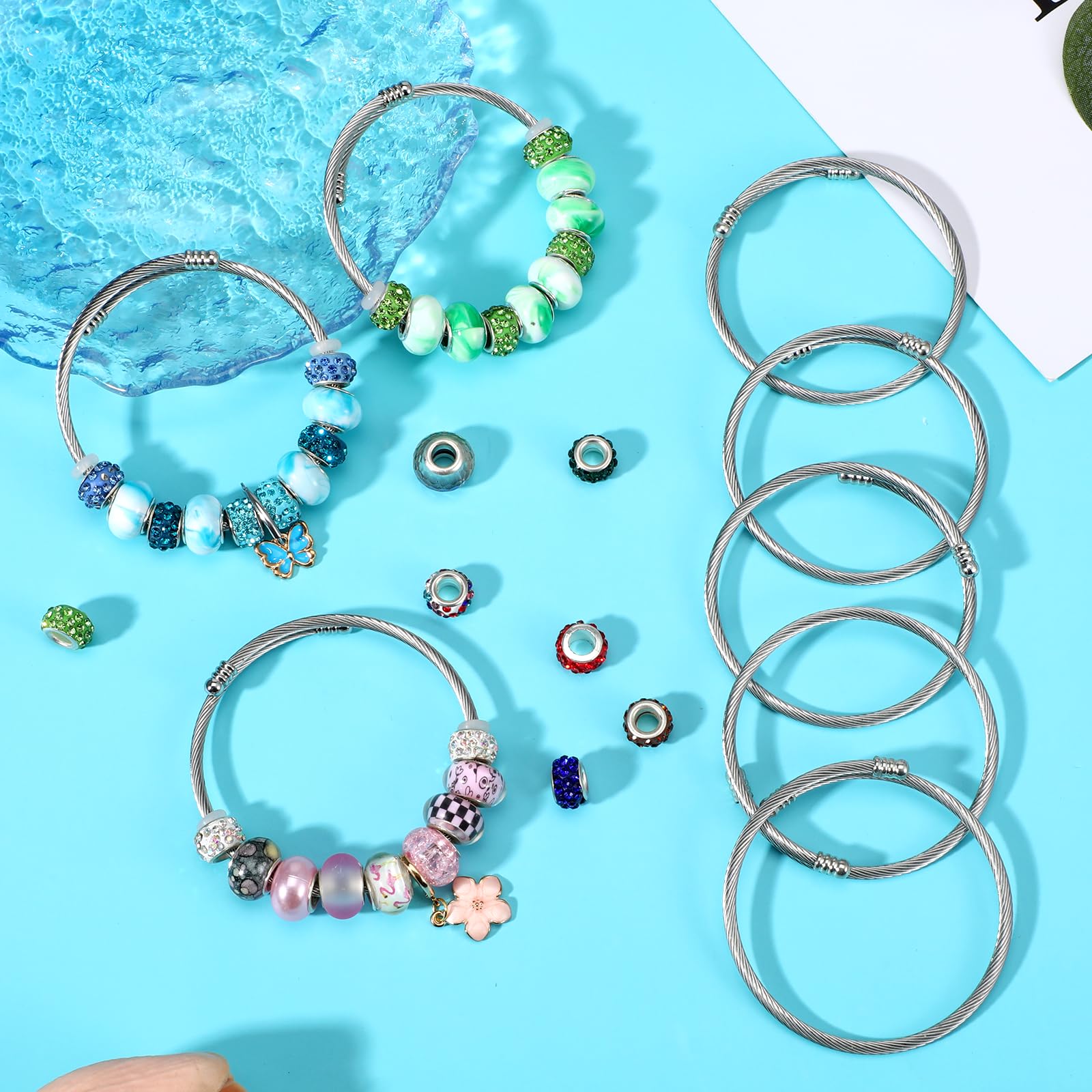 45 Pcs Snake Charm Bracelet Set Stainless Steel Expandable Bangle Bracelets Adjustable Silver Snake Bracelet Chain for Women DIY Jewelry Making Supplies Christmas Birthday Gifts