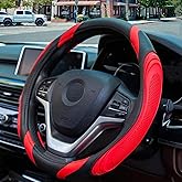 Couslcd Car Steering Wheel Cover, 15 Inch Leather Breathable Anti-Slip Soft Steering Wheel Protector for Men and Women, Universal Car Accessories for SUV, Truck, RV (Red)