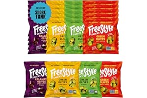 Freestyle Snacks Olive Snack Packs - 24 Pack Variety - Original Green, Hot & Spicy, Lemon Garlic, and Kalamata - Grown in Greece, All Natural, Non-GMO, Paleo, Sugar-Free, Keto Snack, 1.1oz (24 Pack)