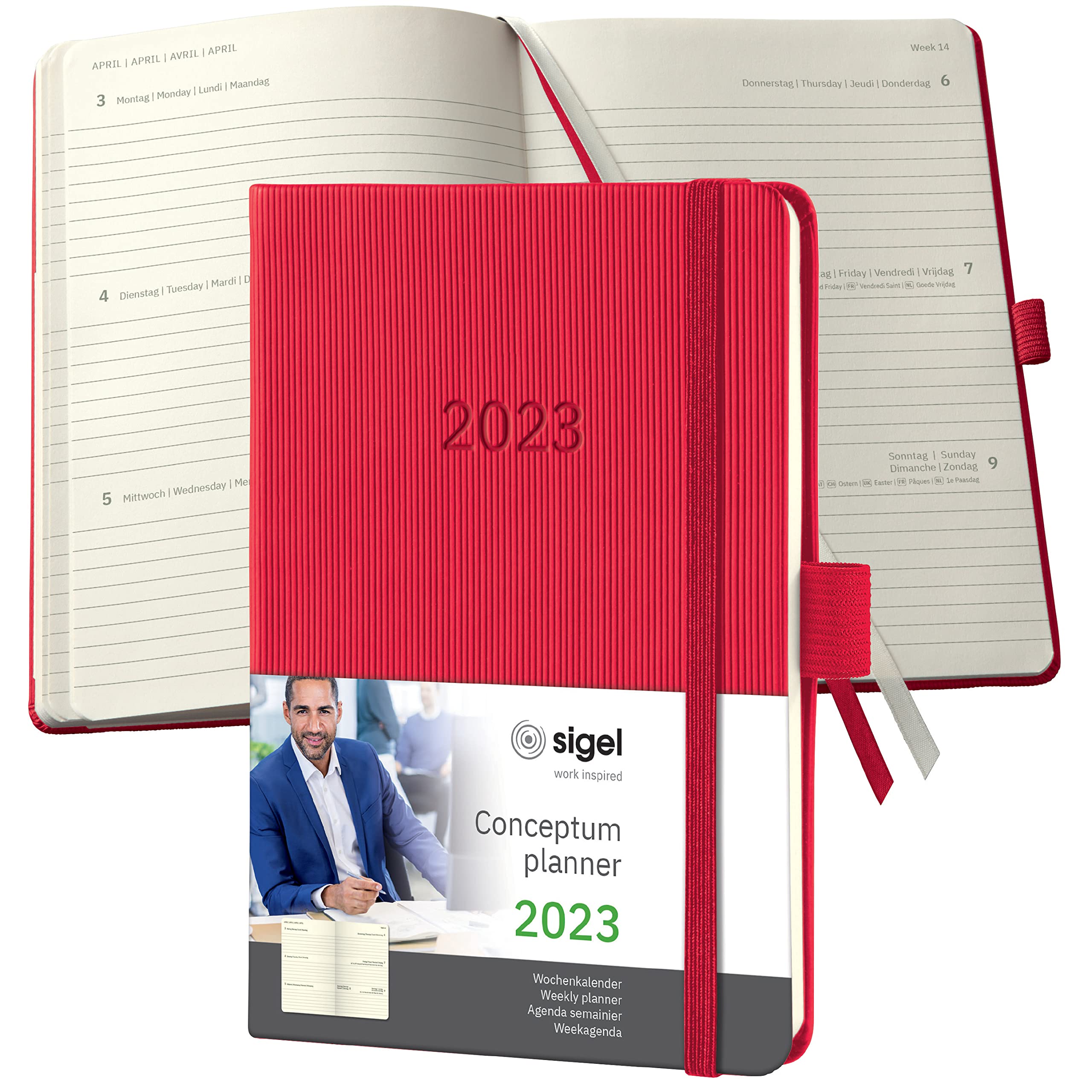 SIGEL C2365 Weekly planner Conceptum 2023 - approx. A6 - red - hardcover - 2 pages = 1 week - 176 S.