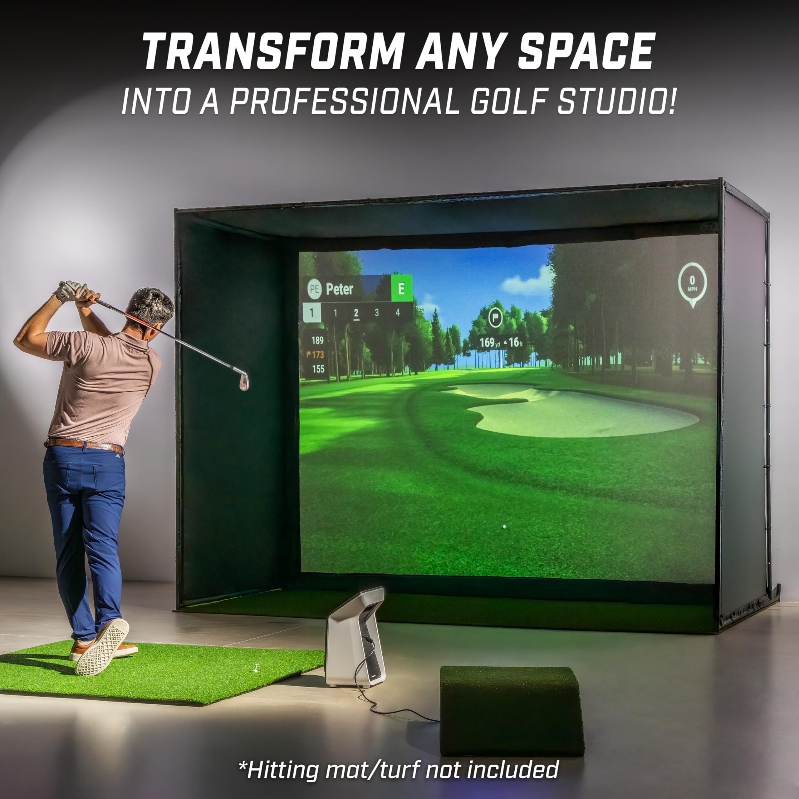 GoSports Golf Simulator Enclosure Nets - Choose 10 x 8 ft, 12 x 9 ft, or 14 x 8 ft - Complete Set with Frame and HD Impact Screen Kit